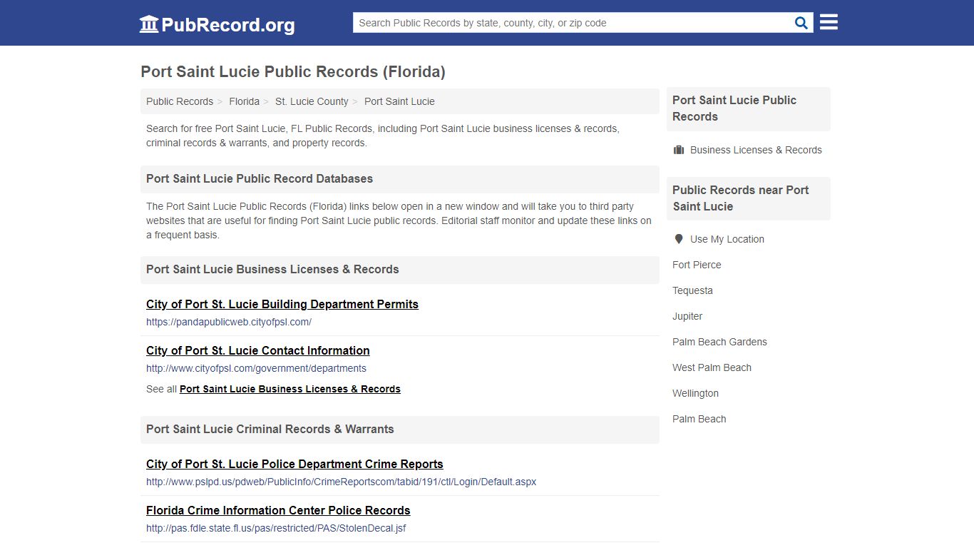Free Port Saint Lucie Public Records (Florida Public Records)