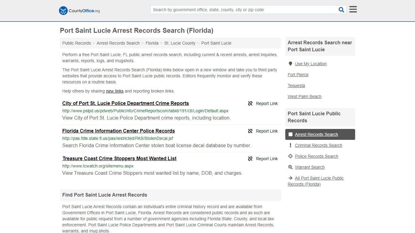 Port Saint Lucie Arrest Records Search (Florida) - County Office